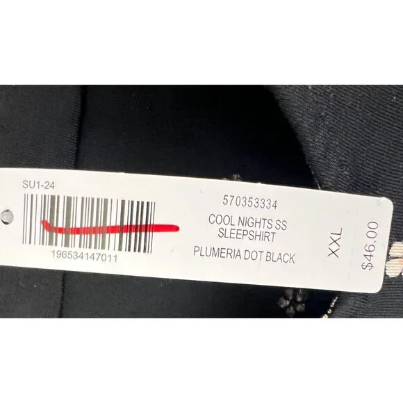 Soma Cool Nights Short Sleeve Sleepshirt Plumeria Dot Black sz XXL - Picture 5 of 6